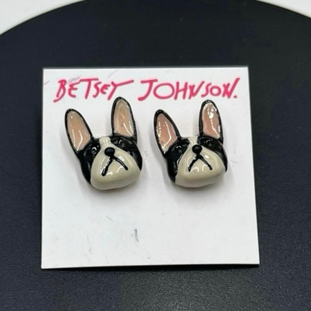 Betsey Johnson  Black French Bulldog Stud‎ Earring New